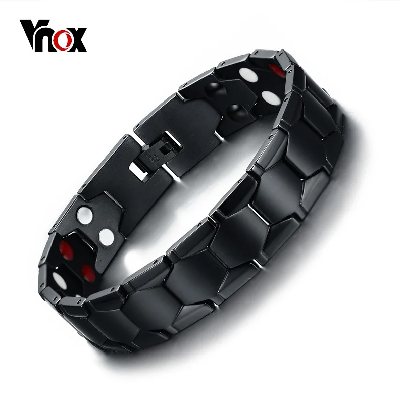 

Vnox Therapy Bracelet Men Black Power Stainless Steel Health Care Jewelry