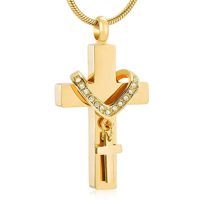 

Most Popular double Cross Stainless Steel Memorial Necklace For Ashes Of Loved One Keepsake Cremation Jewelry Women