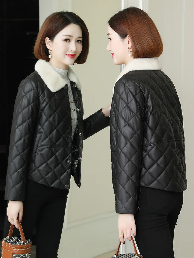 

Fur coat down jacket women's leather 2020 new winter Cotton sheep skin short hairline Mink Collar loose fur coat