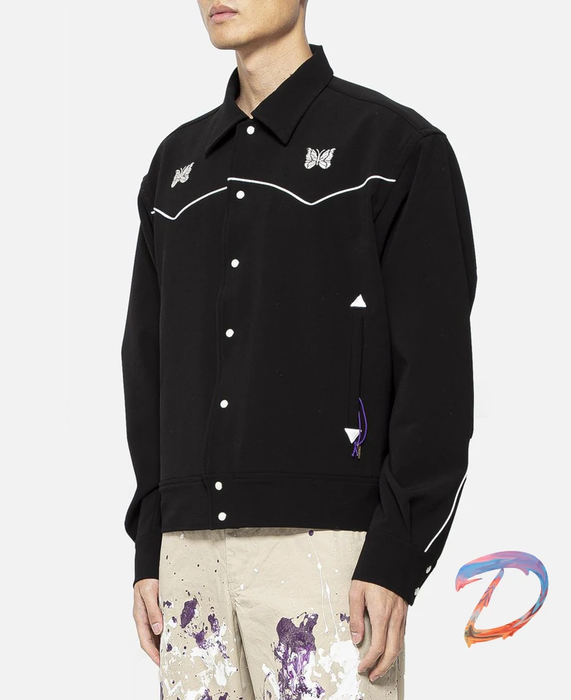 

Oversize AWGE Needles Palace Style Suit Men's Women's Butterfly Embroidery AWGE Sweatshirt Side Ribbons Sweatpants Couple Suit