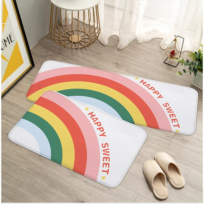 

Мультяшный Радужный коврик для входной двери, фланелевый коврик для входной двери, приветственный коврик, милые коврики для душа, противоск...
