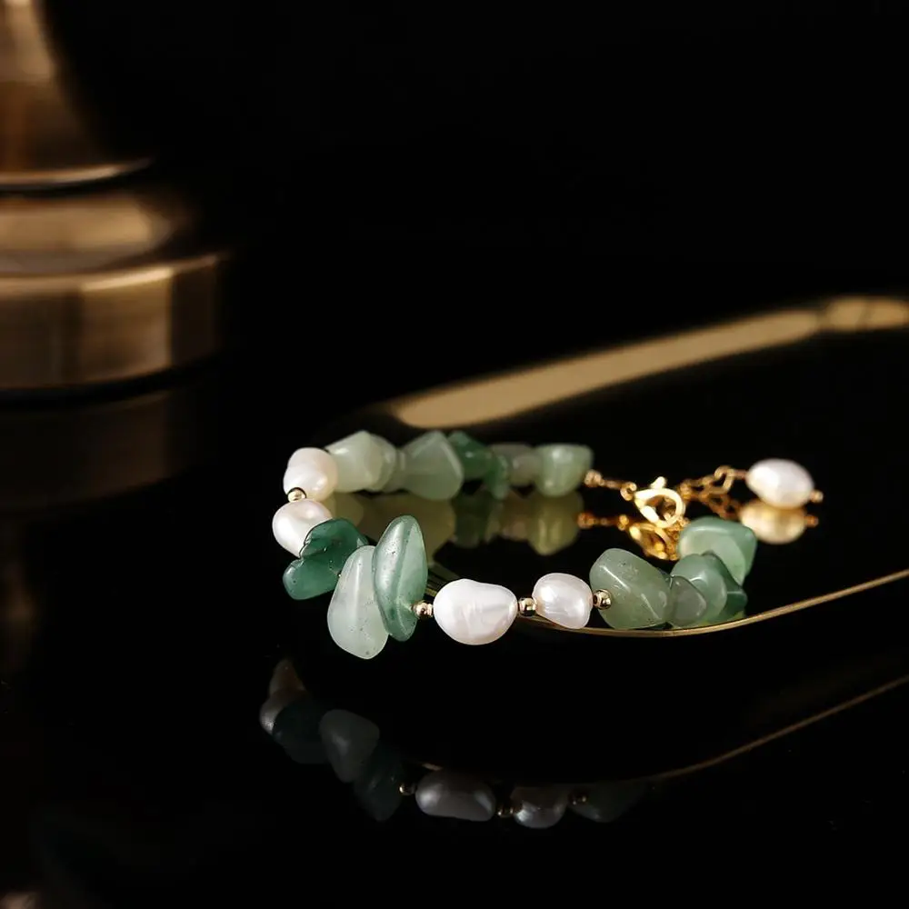 

Natural Freshwater Pearl Bracelet for Women Gift Natural Green Aventurine White Pearl Bracelet for Girl Fashion Jewelry