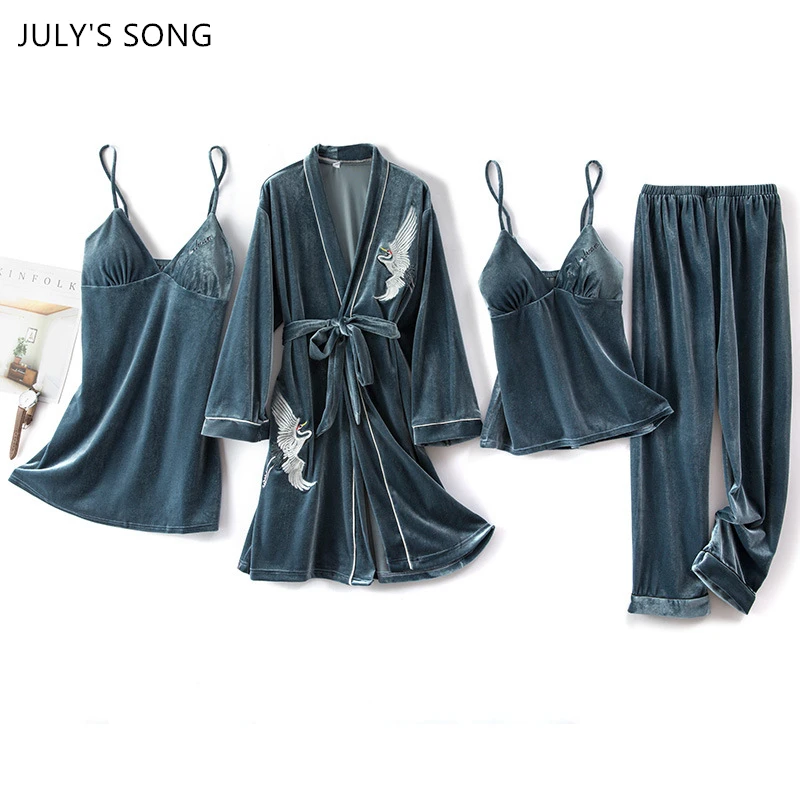 Женский бархатный пижамный комплект JULY'S SONG из 4 предметов осенне-зимняя Пижама