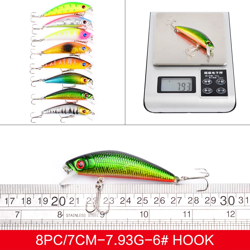 

59PCS/set Fishing Lure Kit Set Of Wobblers Minnow Hard Artificial Bait sinking crankbait Fishing Tackle