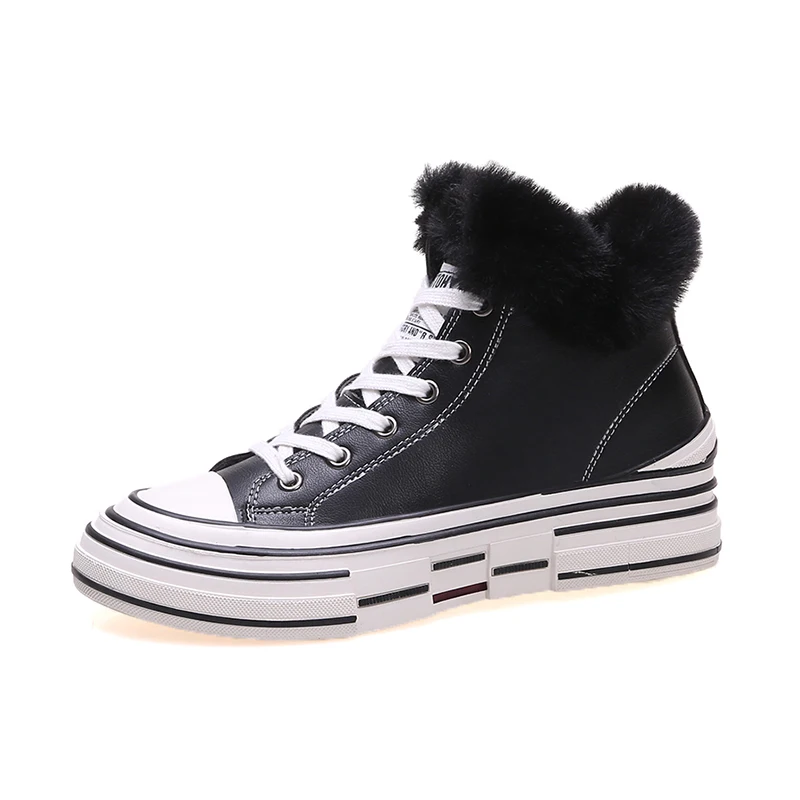 Shoes Woman Leather Winter Warm Plush Casual Vulcanized Lace-up chunky Platform Fur Ladies Increased Chunky Sneaker |