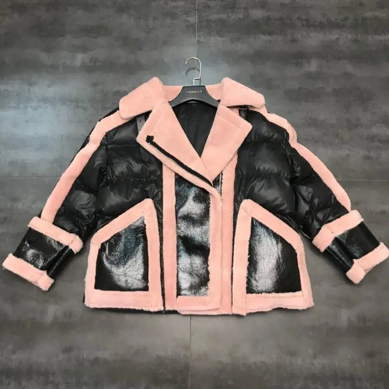 Pink Зимнее женское пальто, серебряная куртка из овечьей шерсти, один пуховик, модное глянцевое хлопковое пальто со стоячим воротником, женская теплая верхняя одежда - Цвет: Pink