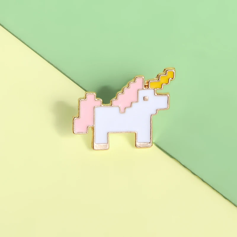 Пиксельная лошадь эмалированная булавка мультяшный милый угол брошь-лошадь
