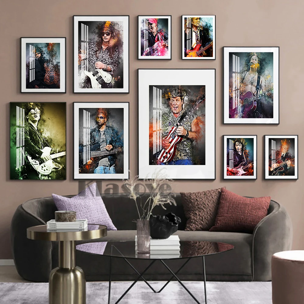

Celebrity Guitarist Art Prints Poster Rock Music All Star Modern Canvas Painting Living Room Wall Hanging Stickers Home Decor