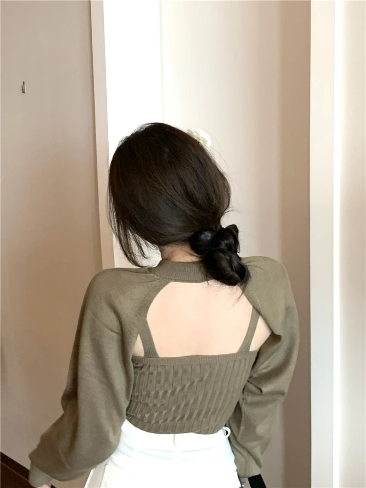 

New Autumn Women Solid Sweater Full Lantern Sleeve Sweater Pullover Crop Top Super Cropped Sweaters Shirts For Female