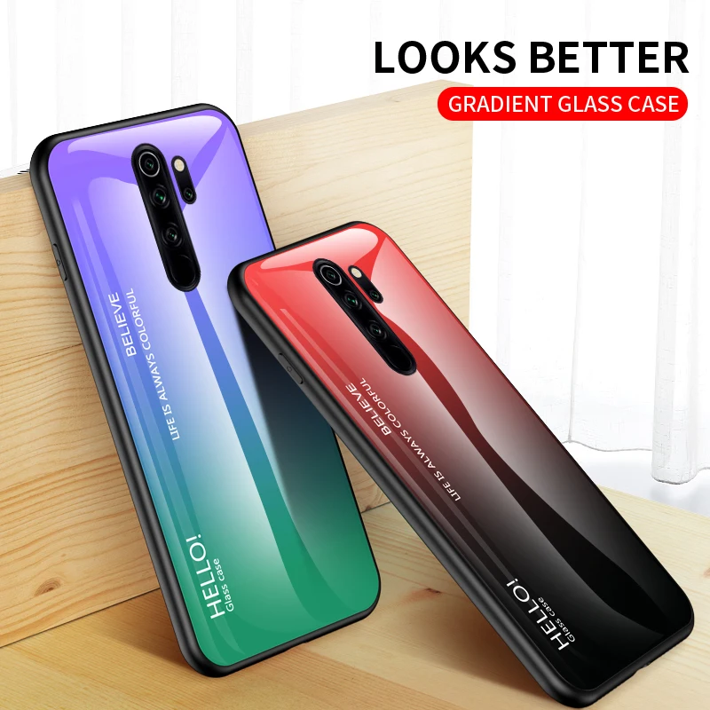 For Xiaomi Redmi Note 8 Pro Case Luxury Hard Tempered Glass Gradient Protective Back Cover case xiaomi redmi note |