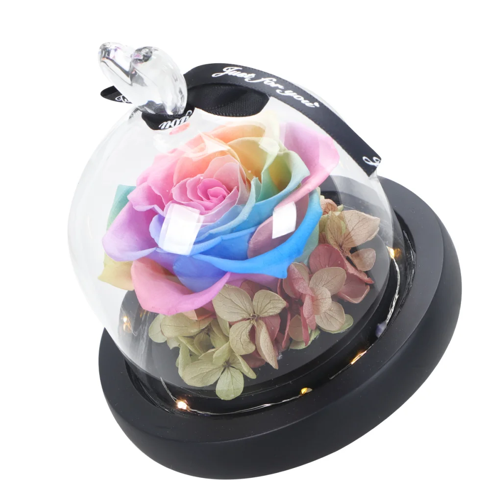 

Glowing Eternal Rose Decor Glass Cover Desktop Adornment Home Ornament Valentine's Day Gift for without Battery with Gift