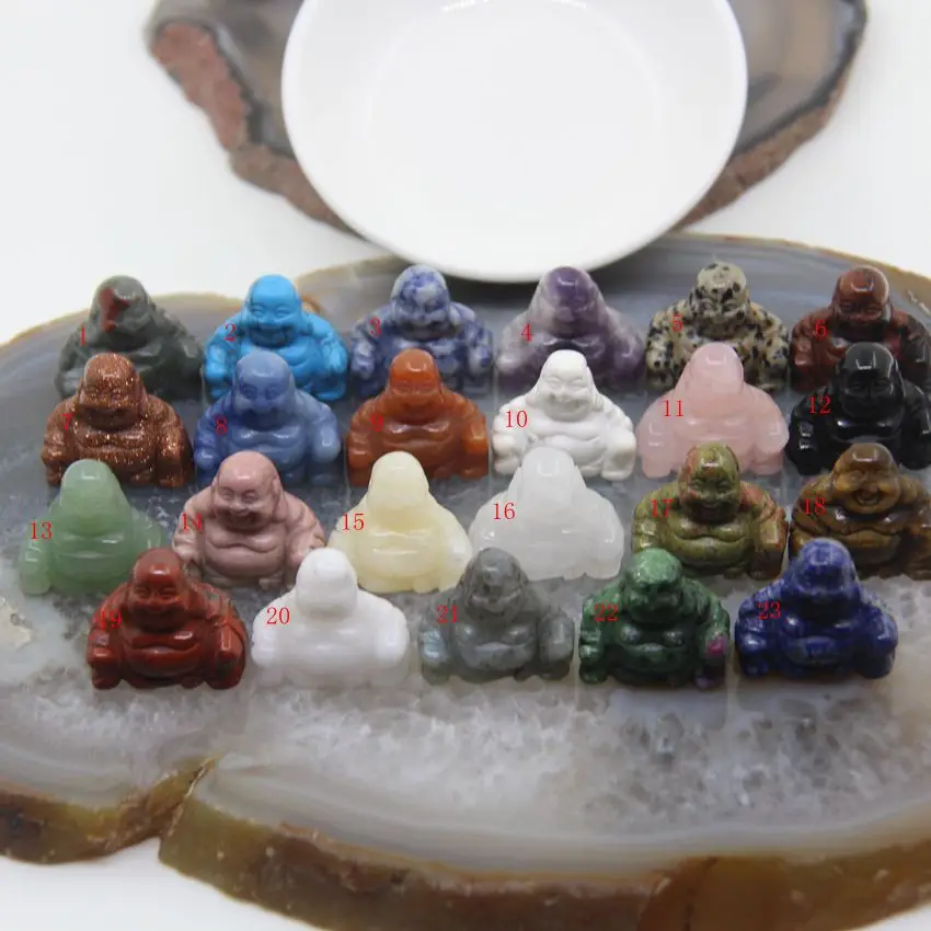 

1.2" Natural Stone Little Buddha Statue,Reiki Quartz Crystal Hand Carved Laughing Buddha Statues Talisman,Unisex Luck Gift
