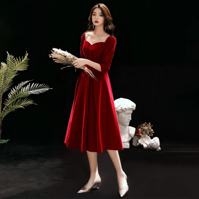 

Romantic Velour Bride Wedding Dress Novelty Evening Party Dress Elegant A-line Banquet Dress Temperament Maxi Dress Prom Dress