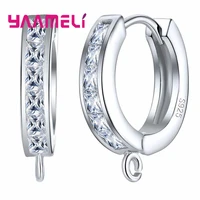 one pair 925 sterling silver jewelry findings shiny women girl cubic zircon round loop hoop earrings making accessory components