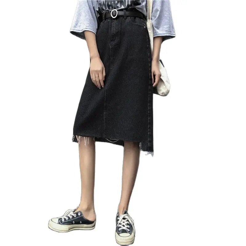 

Varofi Large denim skirt high waist 2021new summer thin loose-fitting A-line hip wrap MIDI skirt skirts womens plus size skirt