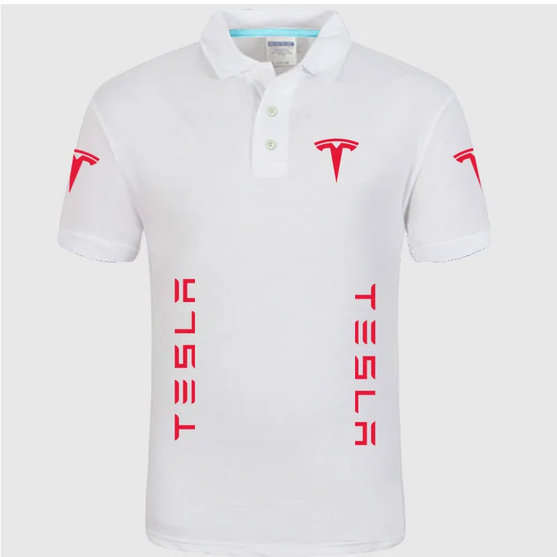 

Unisex shirts Summer High quality brand Tesla logo polo short sleeve shirt Fashion casual Solid Polo Shirt