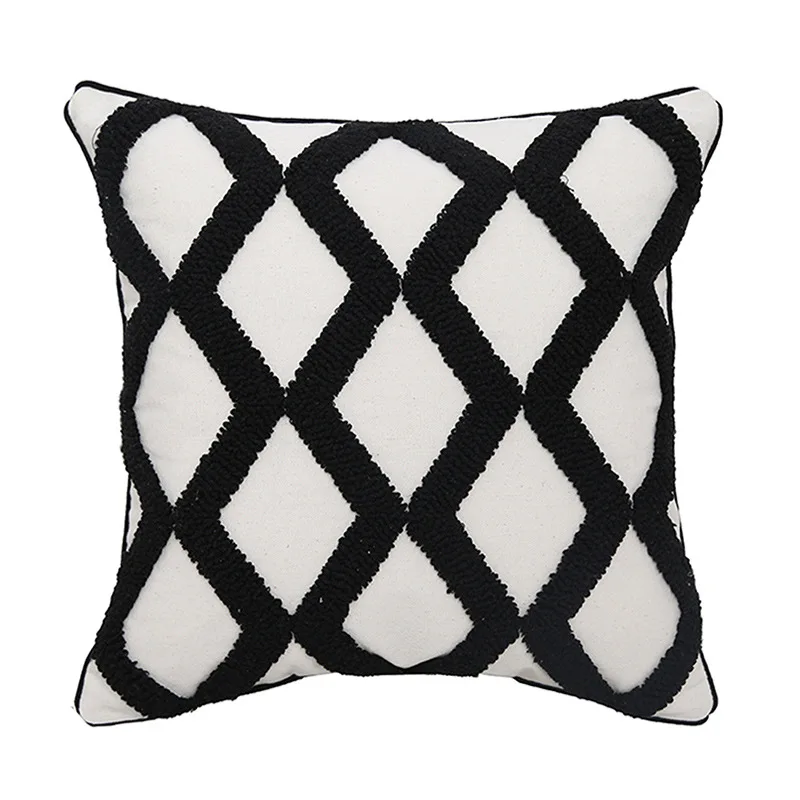 

Black and White Geometric Pillowcase Moroccan Pillow Cover Manual Embroidery Cushion Cover Indian Style Home Bedroom Decoration