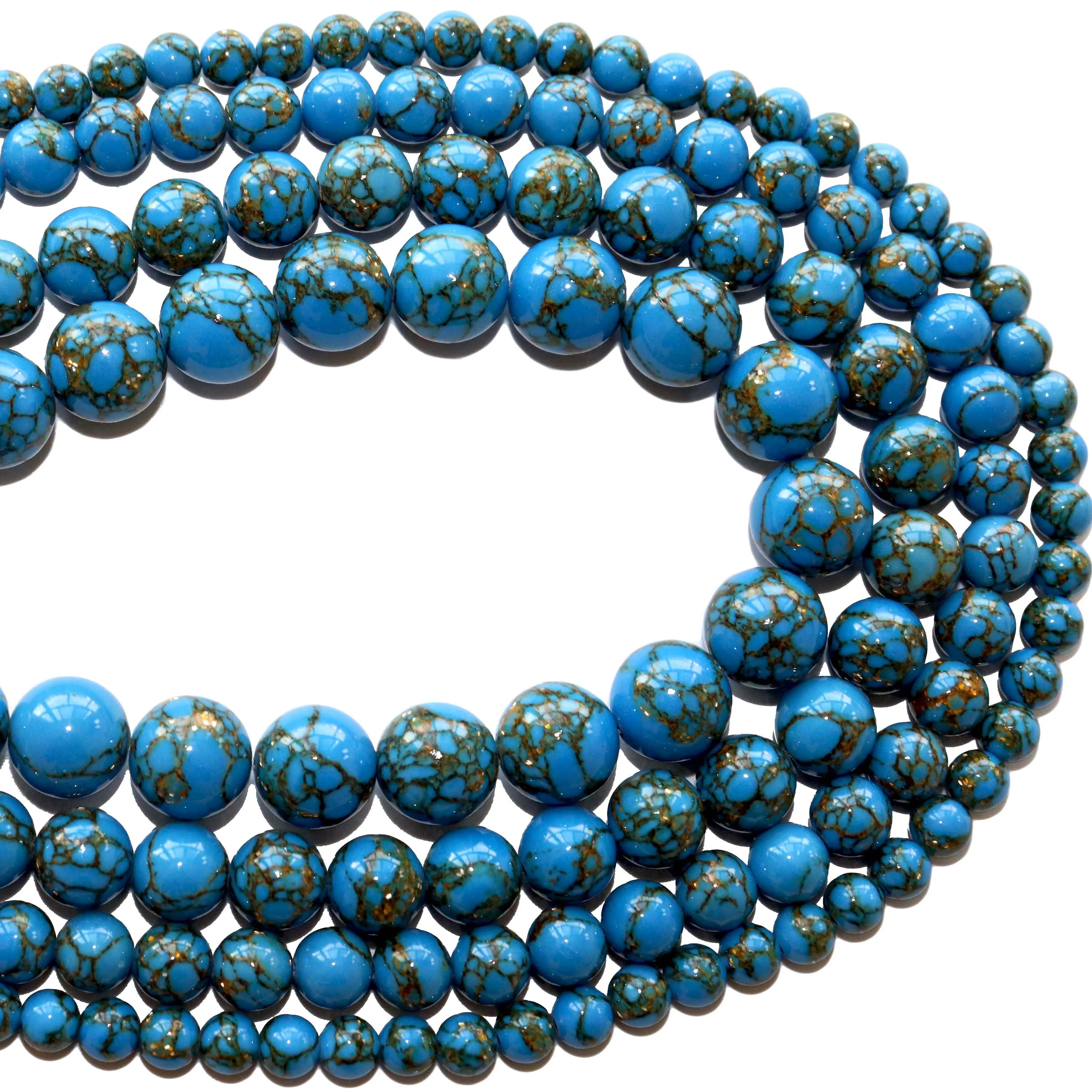 Оптовая продажа круглые бусины из натурального камня синего золота Howlite 4 6 8 10 12 мм