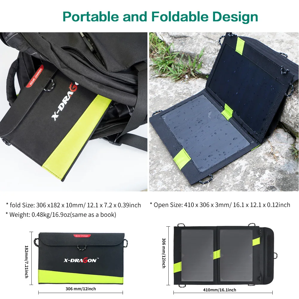 

X-DRAGON Fold Solar Battery Charger 14W Solar Panels for iPhone iPad Samsung Huawei Xiaomi OnePlus Lenovo Google Pixel etc.