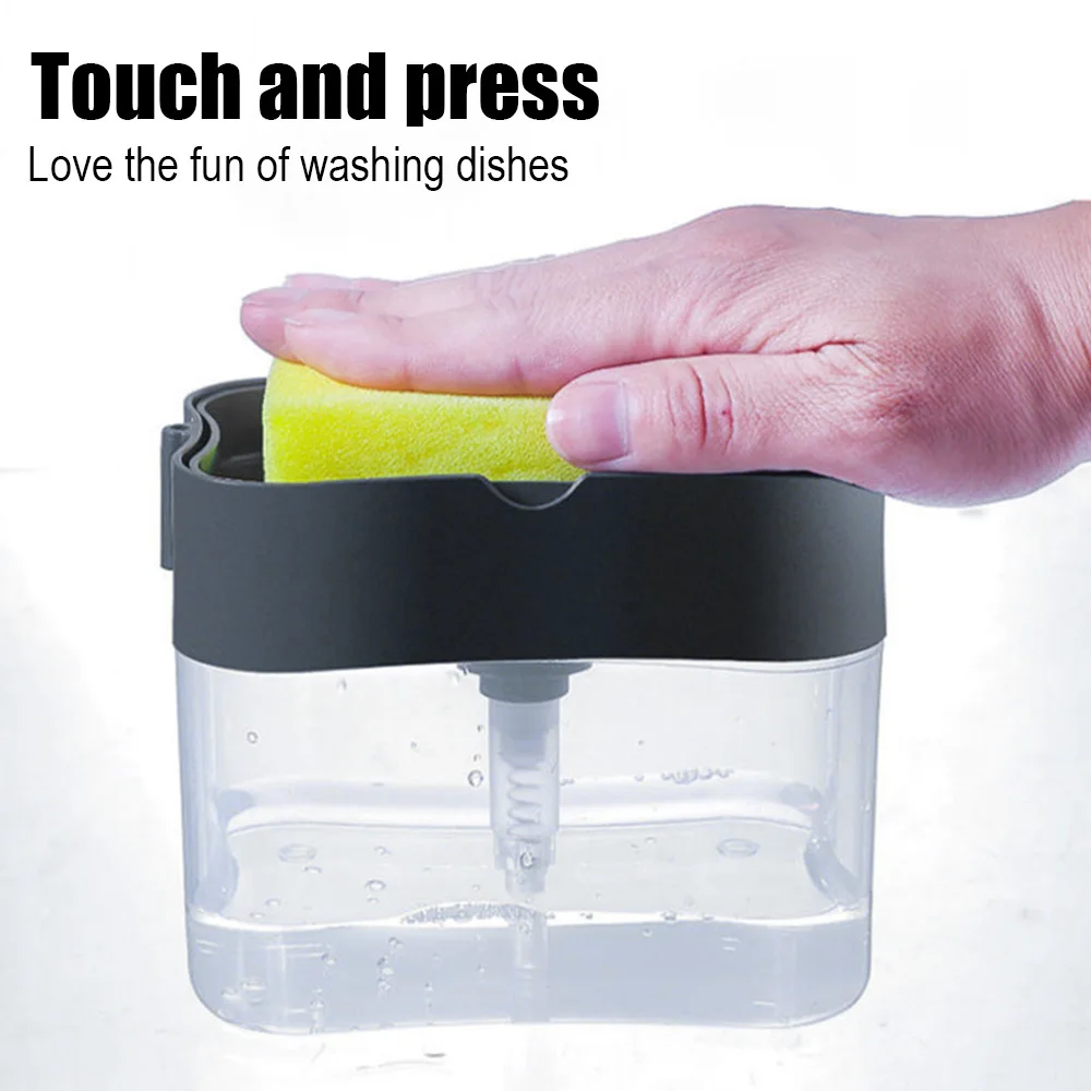 

2 in 1 Dishwashing Soap Dispenser Sponge Holder Dish Soap Dispenser Caddy Hand Press Liquid Container Kitchen Cleaner Tools