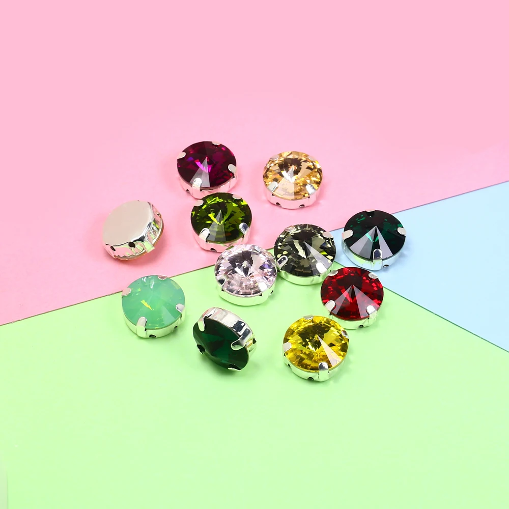 Красочные стеклянные хрустальные серебряные коготь Установка 14 мм шить на страз