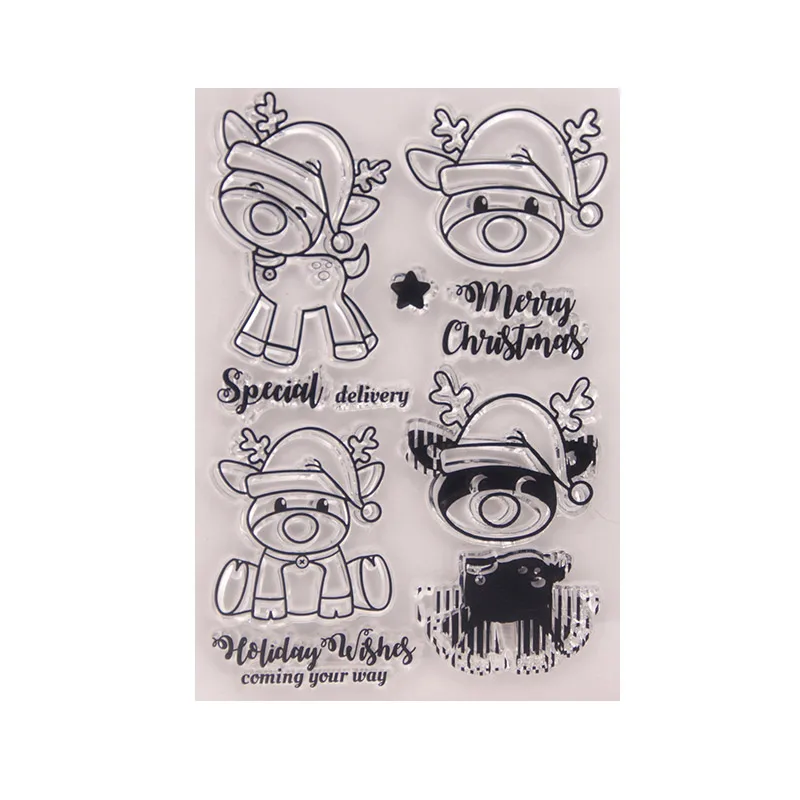 

Merry Christmas Cartoon Fawn Clear Stamp Craft Stamps Seal for DIY Scrapbooking Decoration Card Tools