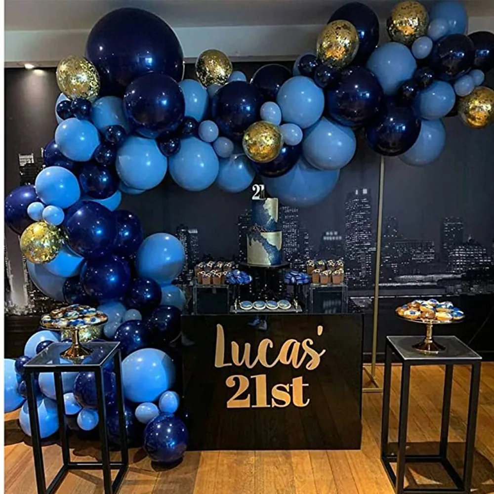 

Dark Blue Arch Garland Latex Balloon Kit Gold Silver Confetti Balloons Wedding Birthday Party Decor Supplies Air Balls Globos