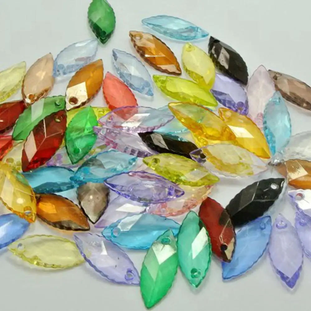 100 разноцветный прозрачный граненые Акриловые подвески в форме листьев 25X10mm |