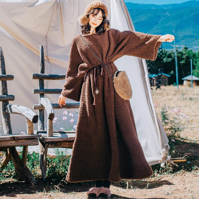 Винтажные размера плюс Макси платье женские осенние и зимние сапоги теплые из