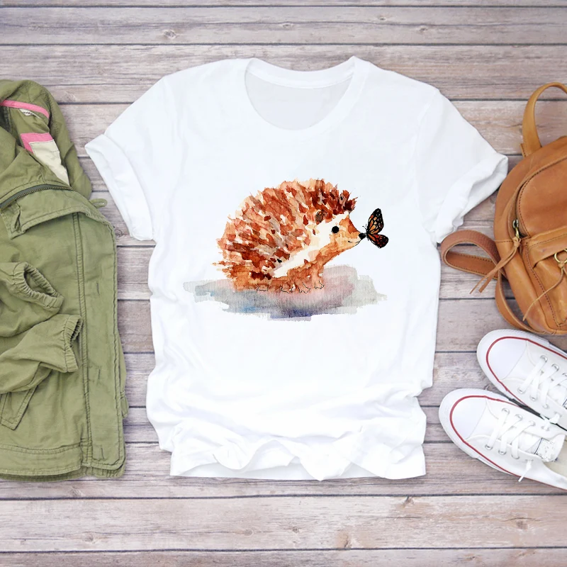 Женская летняя футболка с коротким рукавом и рисунком акварельных