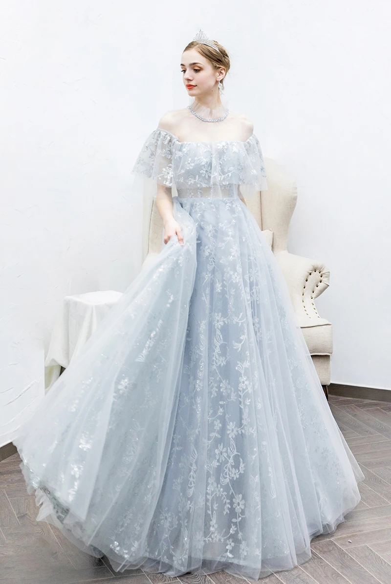 Серебряное длинное ТРАПЕЦИЕВИДНОЕ платье для выпускного вечера 2019 блестящий