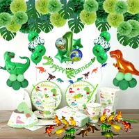 dinosaur theme party tableware set paper plate cup napkin banner dino happy 1st birthday party decoration for kids boys