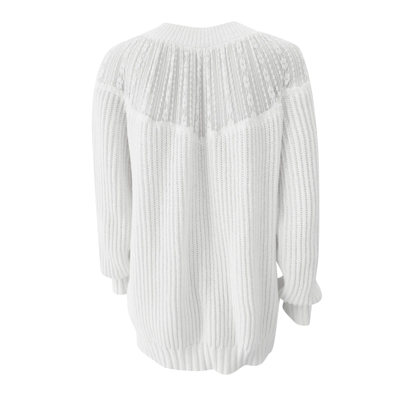 

Ladies Fashion Round Neck Lace Stitching Raglan Sweater Women Casual Long Sleeve Knitted Jumpers Top Winter Elegant Pullovers