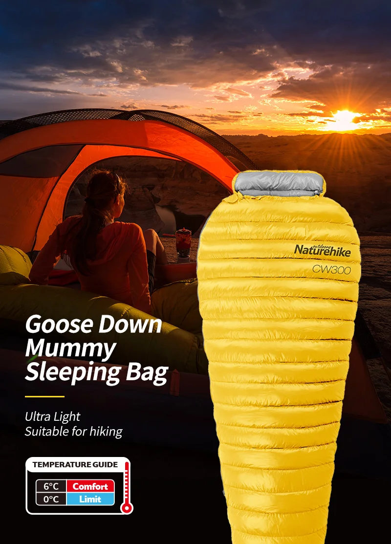 Naturehike NH18S300-D CW300 Легкий 90% белый гусиный пух спальный мешок 750 наполнение питания 3 сезона для кемпинга Пешие прогулки