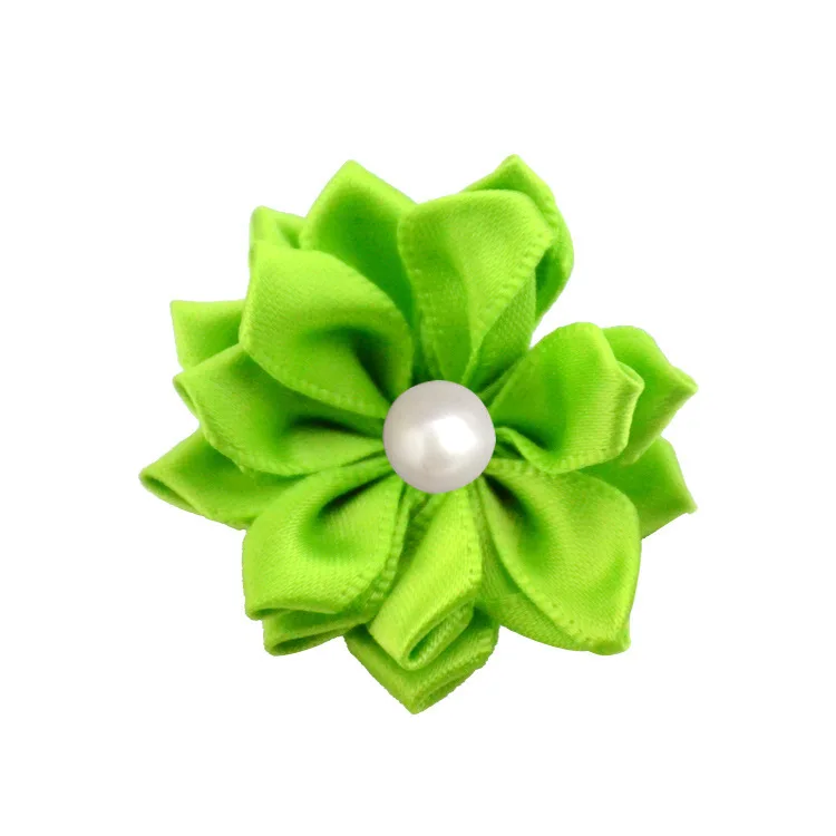 green Nishine 1," 10 шт./лот 16 Petaled атлас с розочками лента цветы с жемчужной кнопкой используется для повязка на голову" сделай сам "заколки аксессуары для волос - Цвет: green