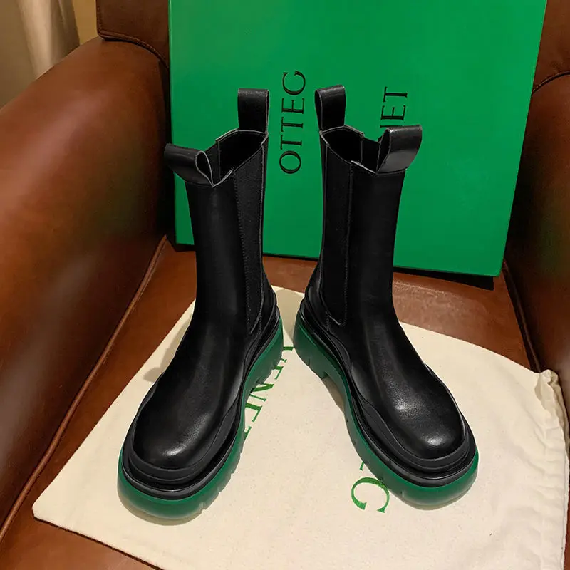 

Women's English style versatile short boots spring and autumn single boots thick bottom chimney boots middle tube women's Boots