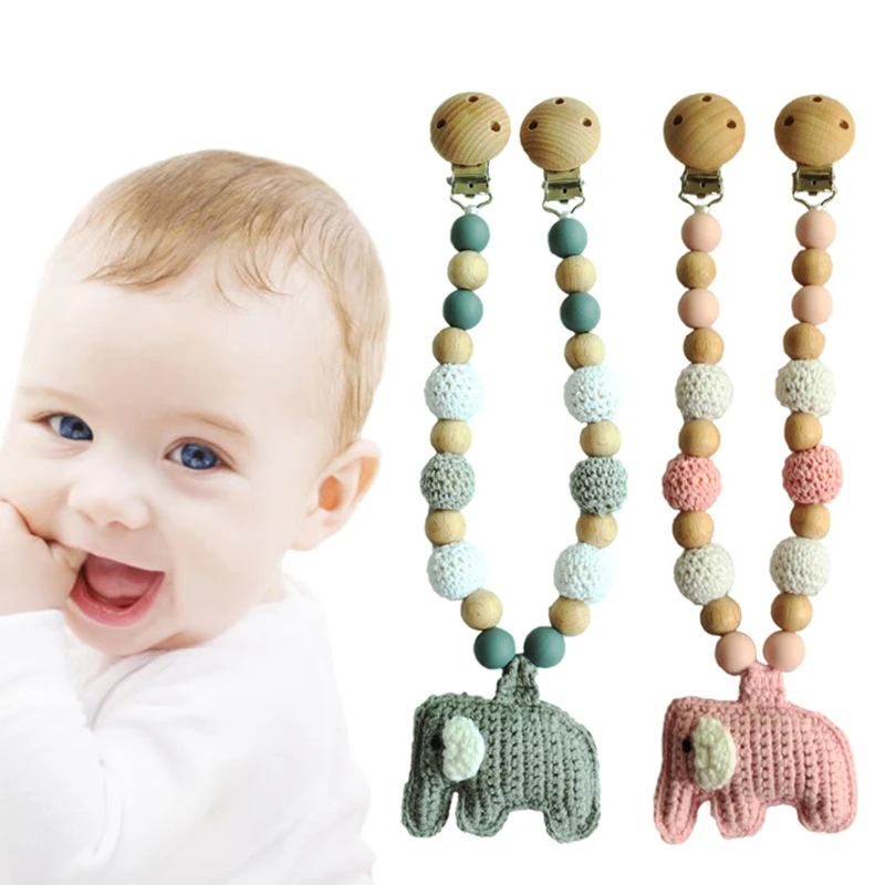 

Baby Teether Teething Pendant Pram Clip Hanging Toy Pacifier Chain Silicone Beads Stroller Rattle Wooden Nursing Molar