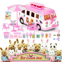 sweety zoey picnic bus miniature dollhouse accessories 112 forest family toy for girls animals doll role play pretend toys gift
