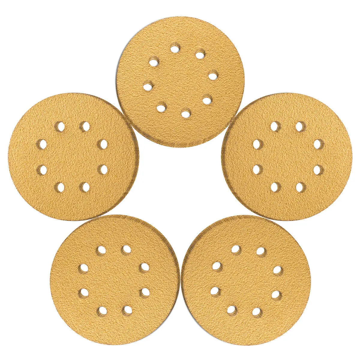

50PCS 5inch Sanding Discs Hook and Loop 8 Holes 60 Grit Gold Sander Sandpaper