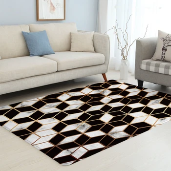 BlessLiving Geometric Large Carpets for Living Room White Black Golden Floor Mat 3D Printed Area Rug 152x244cm Realistic Tapete 2