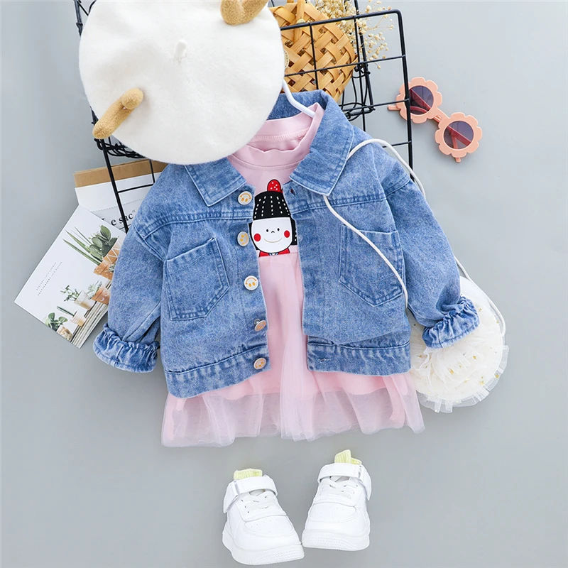 

HYLKIDHUOSE/осенние комплекты одежды для маленьких девочек; Джинсовая куртка с рисунком; Платье для новорожденных; Повседневная стильная детска...