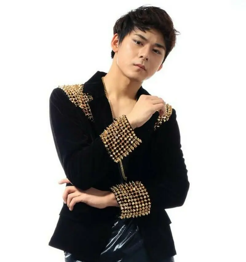 Обувь для ночного клуба Модные певица тонкие облегающие мужские заклепки панк DJ