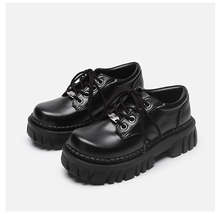 

Женские повседневные туфли-оксфорды на платформе, черные кожаные туфли на шнуровке, модные Прошитые Туфли с круглым носком и толстой подошв...