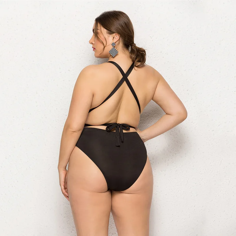 

Hirigin Plus Sizie Pure Black Sexy Deep V Women Swimwear One Piece Swimming Suit 2021 New Padded Women Swimsuit Bathing Suit