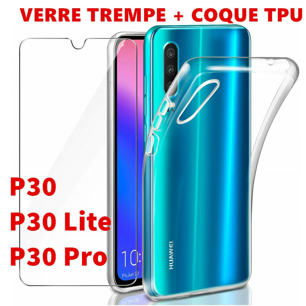 

Vitre Protection Film Verre trempé écran For HUAWEI P30 Lite Et Coque Silicone
