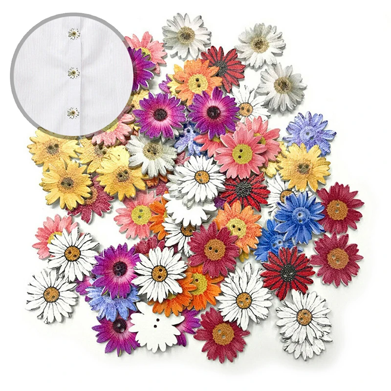 50 шт. декоративные деревянные пуговицы в виде цветов|Пуговицы| |