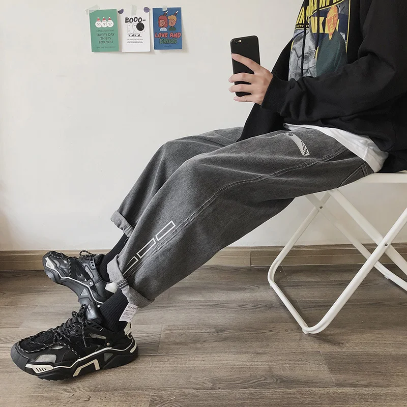 Мужские мешковатые мужские брюки-карго с карманами черные/серые повседневные