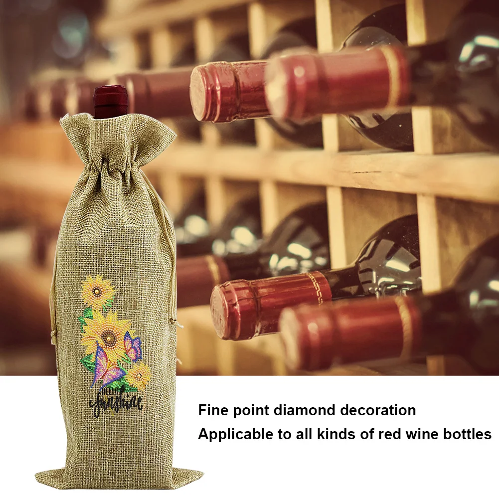 Diamond Painting Red Wine Bottle Cover DIY Flowers Special-shaped Drill Kit Rhinestone Mosaic Art Drawstring Bags Table Decor | Дом и сад