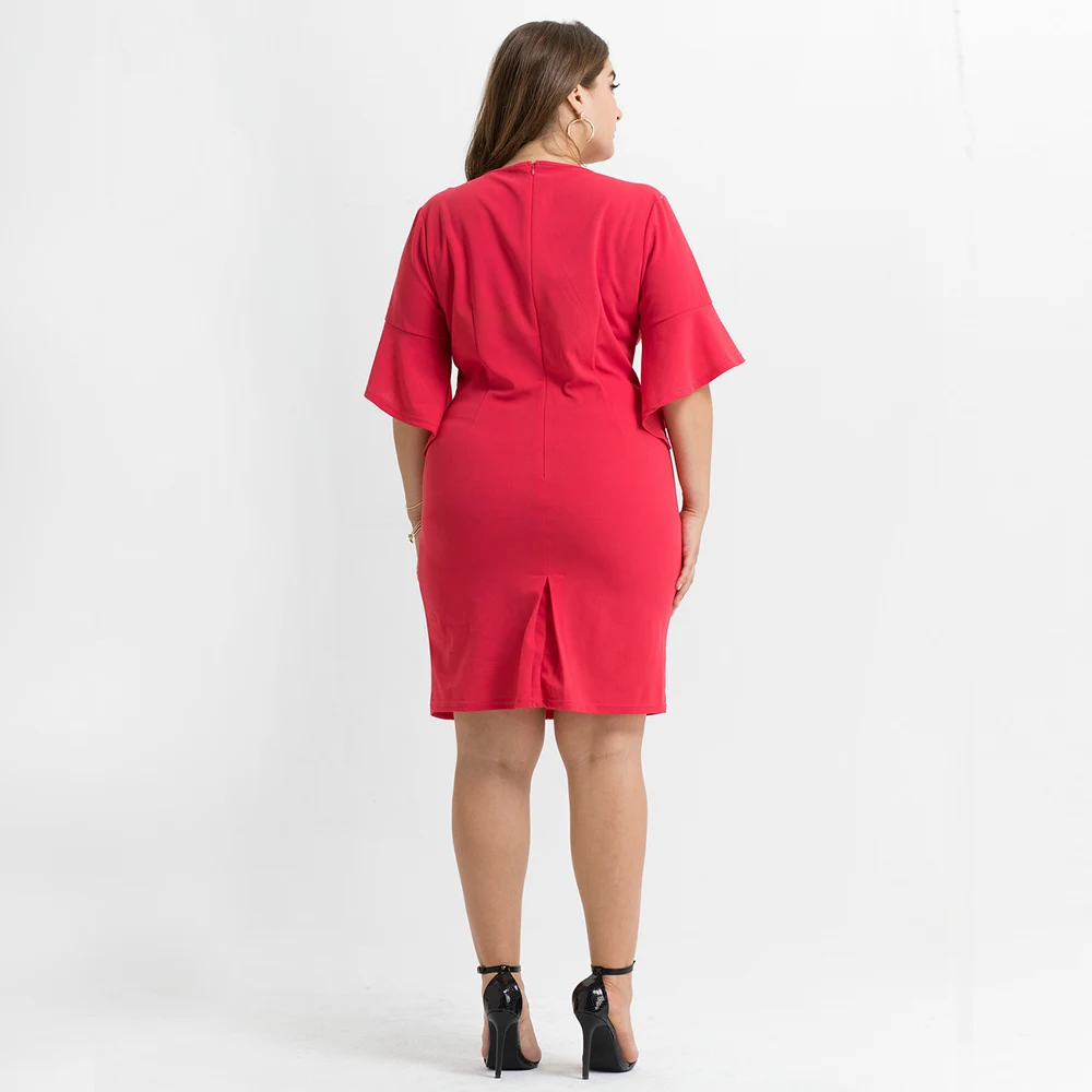 Женское платье-трапеция с V-образным вырезом Расклешенным рукавом | Женская