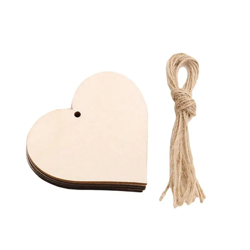 

20pcs Love Heart Hanging Pendant Wooden Hanging Decor Chic Decorative Hanging Ornaments for Valentine's Day with Hemp Rope